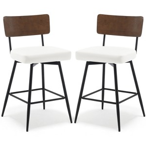 Bekrvio 26" Counter Height Swivel Bar Stools Set of 2/3 - Upholstered Faux Leather, Wood Backs & Metal Legs, Counter Stools for Kitchen Island - 1 of 4