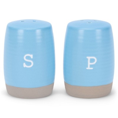 Nat & Jules Raw Bottom Ice Blue 3 x 2 Ceramic Salt and Pepper Shaker 2 Piece Set
