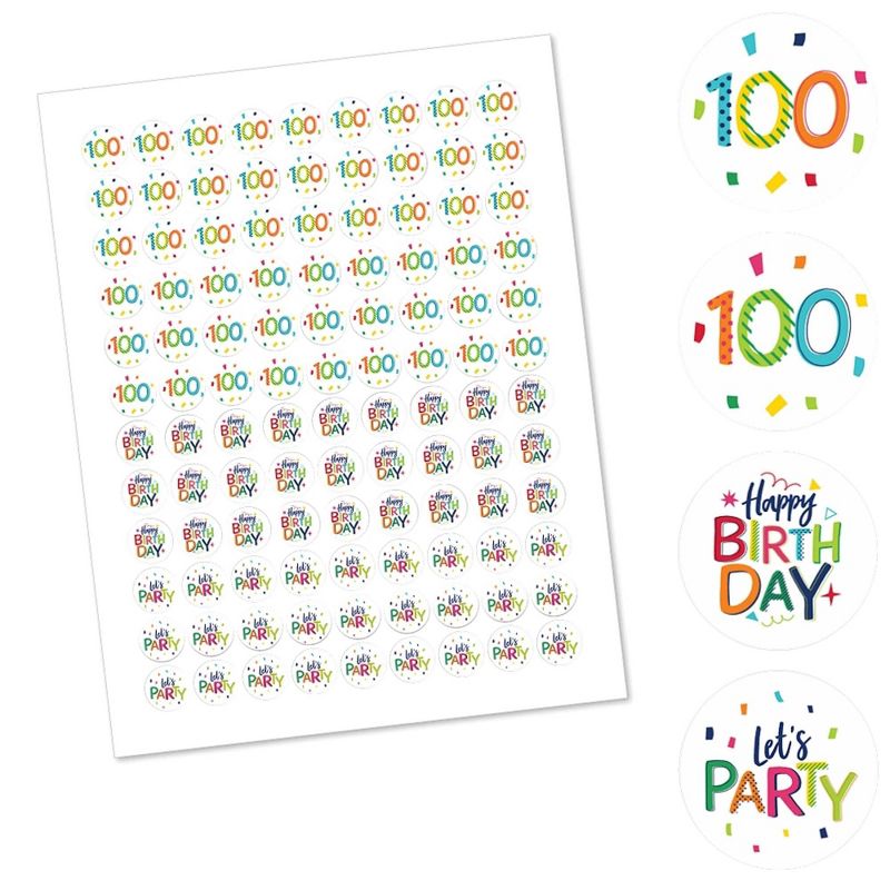 Big Dot of Happiness 100th Birthday Cheerful Happy Birthday - One Hundredth Round Candy Sticker Favors - Labels Fits Chocolate Candy (1 sheet of 108), 2 of 6