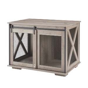 Gulches Farmhouse Dog Cage with Sliding Barn Door & Flip-Top, Wooden Kennel End Table for Small/Medium/Large Dogs -Gray - 1 of 4