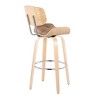 30" Mid-Century Modern Fixed-Height Swivel Barstool with Light Faux Leather and Natural Wood, Set of 2 - 4 of 4