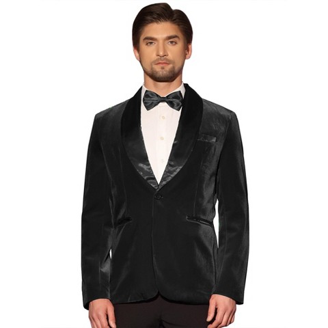 Мужские пиджаки INSPIRE CHIC Men's Slim Fit One Button Shawl Lapel Wedding Tuxedo Velvet Blazer Deep Black Large