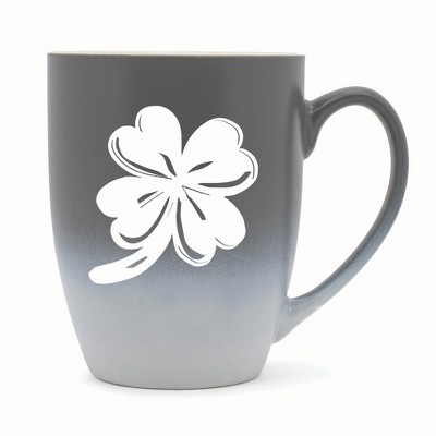 Elanze Designs Irish Four Leaf Clover Two Toned Ombre Matte 10 ounce New Bone China Coffee Tea Cup Mug, Gray and White