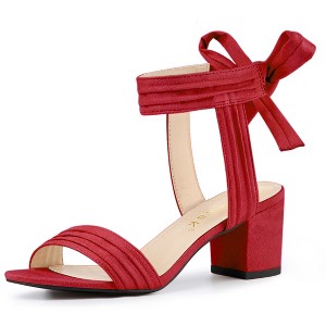 Allegra K Women's Back to College Open Toe Ankle Tie Back Block Heels Sandals - 1 of 4