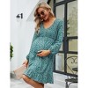 Women's Maternity Casual Smocked Long Sleeve Boho Dress Fall V Neck Flowy Midi Dress Baby Shower Photoshoot - 4 of 4