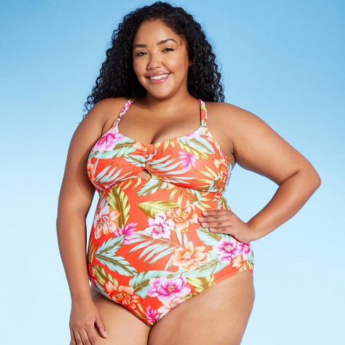Women S Plus Size Cinch Keyhole One Piece Swimsuit Kona Sol Orange Target