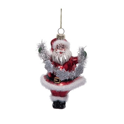 Season's Designs Christmas 5.5" Santa W/Snowflk Garland Molded Glas