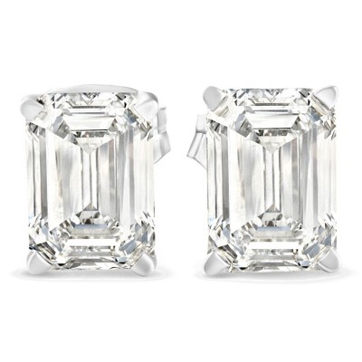 Pompeii3 2Ct Lab Created Emerald Cut Diamond Studs 14k White Gold Earrings
