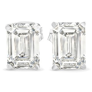 Pompeii3 2Ct Lab Created Emerald Cut Diamond Studs 14k White Gold Earrings - 1 of 4