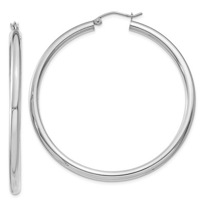 Black Bow Jewelry 3mm, 14k White Gold Classic Round Hoop Earrings, 50mm (1 7/8 Inch)