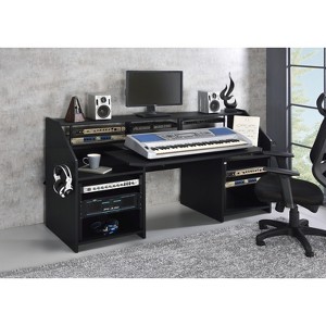 NicBex Home Office Desk 26" L Morden Music Desk with Storage Shelves, Keyboard Tray, Hooks and Wooden Desktop for Study and Work - 1 of 4