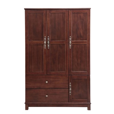 Keloyid Seusar Brownish Yellow Wood 46.3 in. Armoire with 2 Drawers, Hanging Rod and Shelves