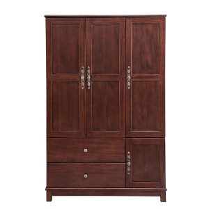 Keloyid Seusar Brownish Yellow Wood 46.3 in. Armoire with 2 Drawers, Hanging Rod and Shelves - 1 of 4