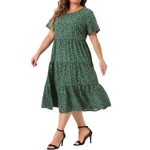 Agnes Orinda Women's Plus Size Babydoll Polka Dots Short Sleeve Layered Midi Dress - 1 of 4