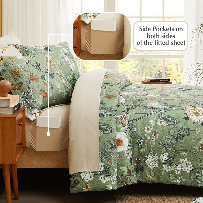 Der Rose BALHAM TRADE-Queen Size 7 Pieces Bedding Sets All Seasons Botanical Butterfly Comforter Sheets Green Butterfly&floral-Queen 90"x90" — фото 4