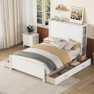 CAVINAS Full Size Platform Bed Modern Wooden Bed Frame with Storage Headboard and 4 Storage Drawers for Bedroom - 1 of 4