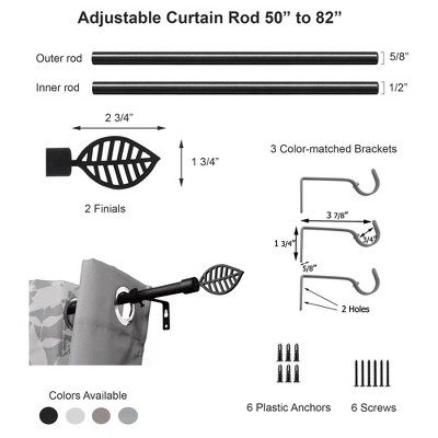 Taupe Adjustable Single Window Curtain Rod Set with Leaf Finials