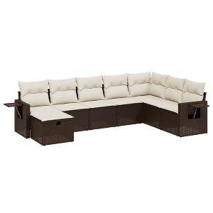 vidaXL 9 Piece Patio Sofa Set with Cushions Beige Poly Rattan - 1 of 4