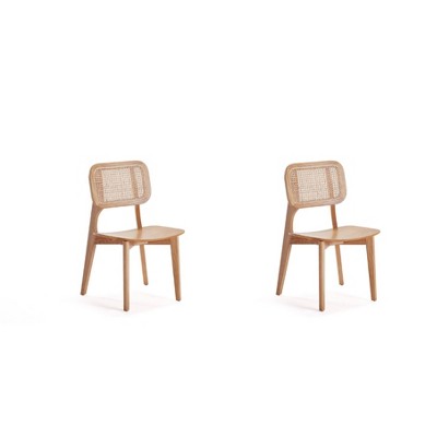 Set of 2 Versailles Square Dining Chairs Natural: Manhattan Comfort, Ash Wood Frame, Rattan Detail, No Assembly Required