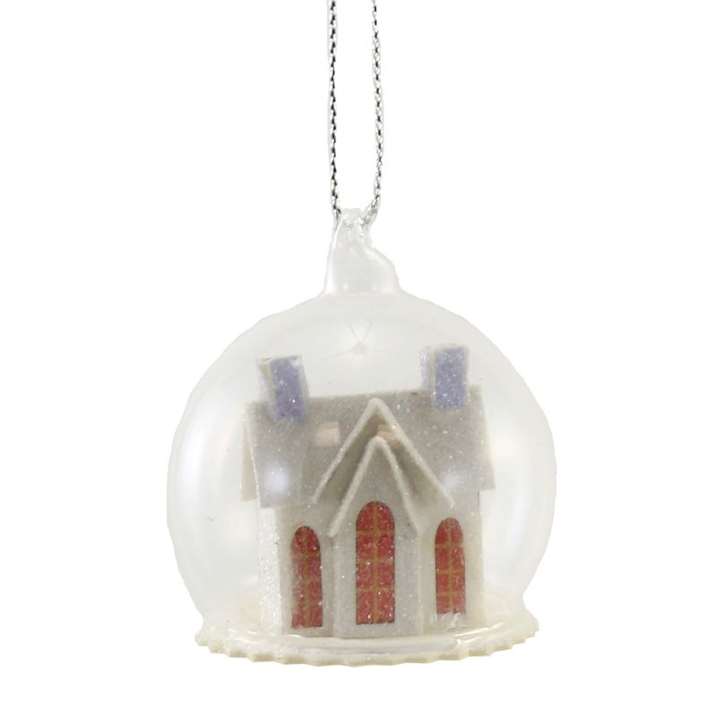 Cody Foster 2.0 Inch Frosty Abobe Globe Set/5 Mini Putz Paper House Tree Ornaments, 4 of 7