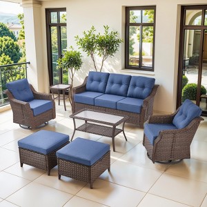 Buenhomino High Back Outdoor Furniture with 6-inch Extra Thick Cushions, Patio Furniture Set with Swivel Chairs, 7 PCS Wicker Conversation Set - 1 of 4