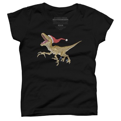 Girl's Design By Humans Christmas Velociraptor By Ayota T-Shirt