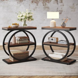 Tribesigns 3-Tier Narrow End Table, Wood Side Table with Black Metal Frames, Industrial Slim Nightstand and Bedside Table - 1 of 4