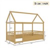 COWLOWN Twin Size House Frame Floor Bed with Roof & Fence Guardrails, Wooden Children's Bed for Play & Sleep - 2 of 4