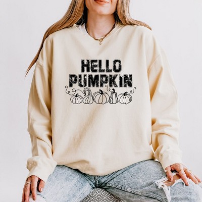 Simply Sage Market Women's Lightweight Garment Dyed Graphic Sweatshirt Hello Pumpkin Distressed