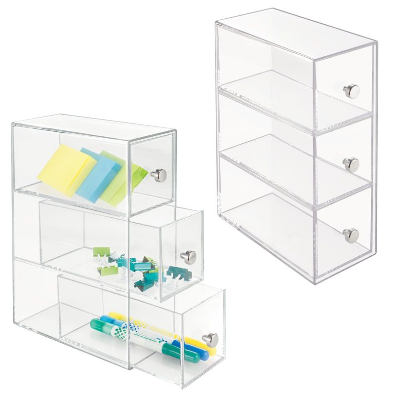 mDesign Plastic Stackable Desktop Storage for Office, 3 Drawers, 1 of 9