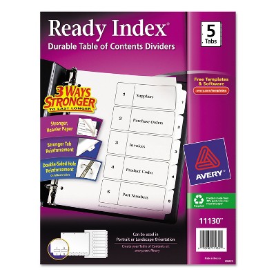 Avery Ready Index Customizable Table of Contents Black & White Dividers 5-Tab Letter 11130