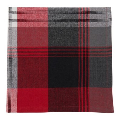 Red and Gray Cotton Plaid Table Napkins, Set of 4