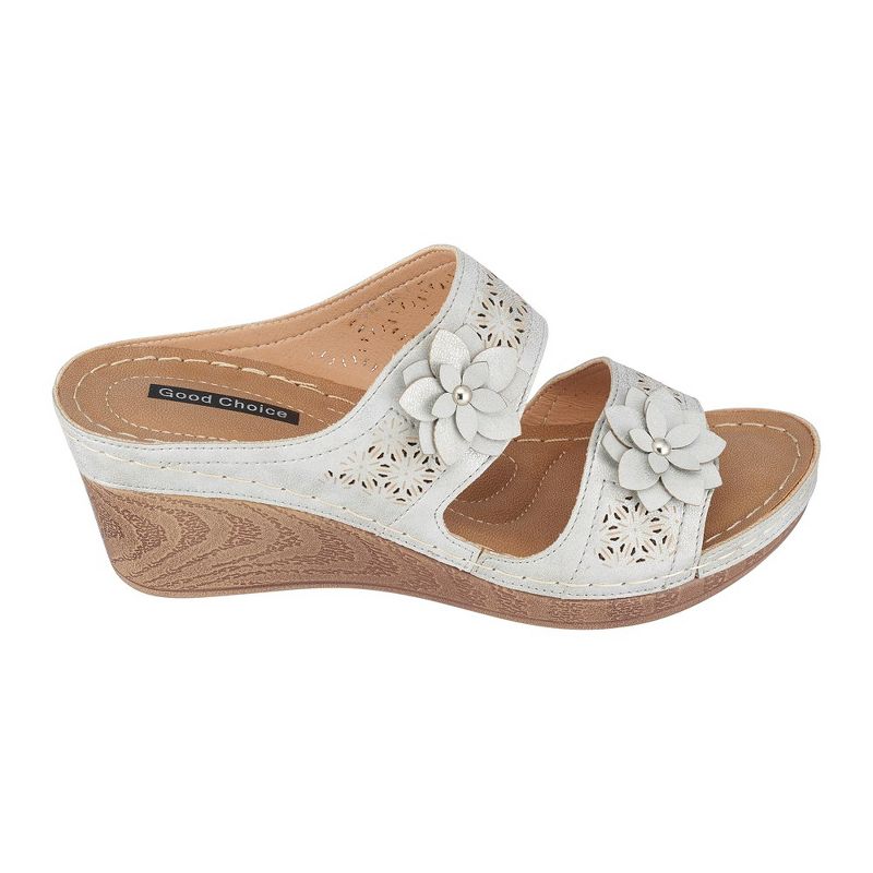 GC Shoes Cie Double Band Perforated Flower Comfort Slide Wedge Sandals, 2 of 6