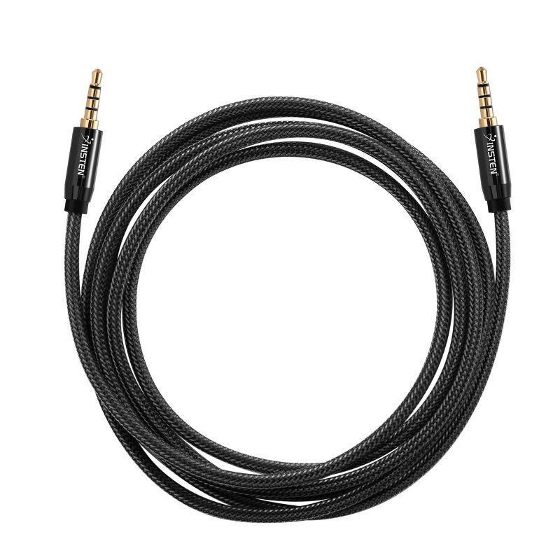 Insten 3.5mm Audio Cable, Male to Male, TRRS Stereo with Microphone, Nylon Braided Jacket, 6 Feet, Black, 5 of 8