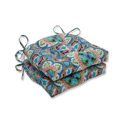 2pk Lagoa Tile Flamingo Reversible Outdoor Chair Pad Blue - Pillow Perfect