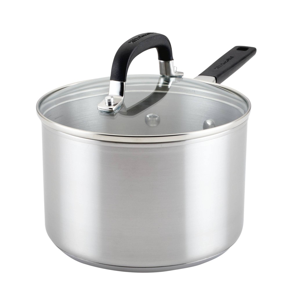 KitchenAid 3qt Stainless Steel Induction Saucepan with Lid Brushed Stainless Steel