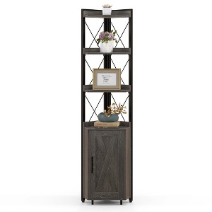 Costway 6-Tier Corner Bookshelf with 5-Level Adjustable Shelf & Anti-Tipping Kits Rustic Brown/Gray - 1 of 4