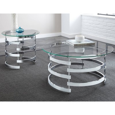 23'' Sleek Chrome & Tinted Glass Round End Table