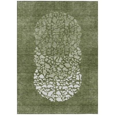 Olive Green And Artichoke Green Abstract Washable Indoor Outdoor Area Rug