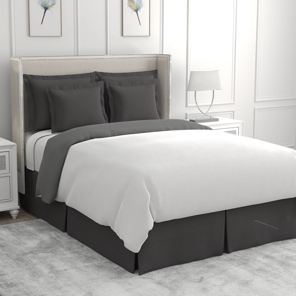 King Wrap-around Tailored Bed Skirt Gray - Bed Maker's: Polyester Poplin, Machine Washable, 250 Thread Count