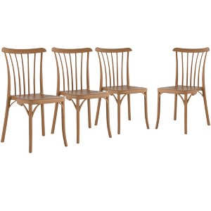 HomeRoots Set of Four Tan Heavy Duty Plastic Slat Back Dining Side Chairs - 1 of 4
