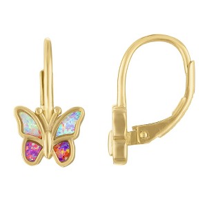 Junior Jewels 14K Gold Over Sterling Silver Children's Created Opal Butterfly Earrings - 1 of 2