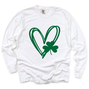 Simply Sage Market Hand Drawn Heart With Shamrock Garment Dyed Long Sleeve - 1 of 4