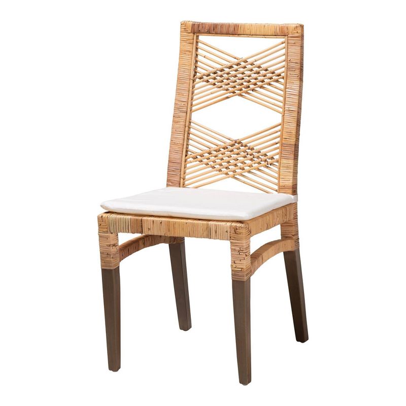 2pc PoltakRattan Dining Chair Set Brown - bali & pari: Mahogany Frame, Upholstered Cushion, Bohemian Style, 3 of 12