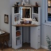 ELECWISH Corner Vanity Desk with Mirror and Lights, Large Farmhouse Makeup Vanity Table Sets with Storage and Drawers for Women, White - 3 of 4