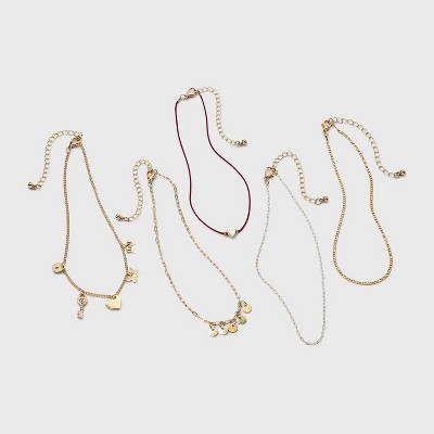 Girls' 5pk Heart Butterfly Necklace Set - art class™ Gold