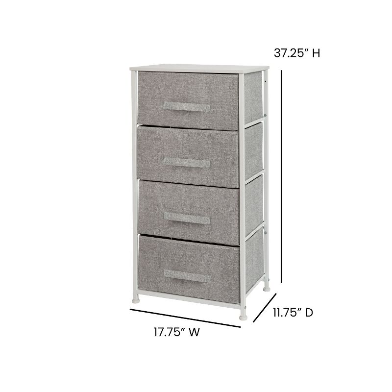 Emma and Oliver 4 Drawer Vertical Storage Dresser with Wood Top & Fabric Pull Drawers, 4 of 10