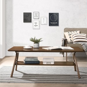 Roundhill Furniture Arona Mid-Century Modern Wood Coffee Table with Shelf - 1 of 4