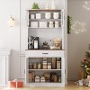 Coucheta Kitchen Pantry Cabinet with Microwave Stand & Coffee Bar,Wooden Freestanding Hutch Cabinet with Adjustable Shelves and 4 Doors, 71 Inch - 3 of 4