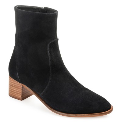 Journee Signature Womens Genuine Leather Airly Almond Toe Stacked Ankle Booties